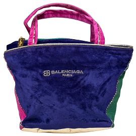 Mini borsa tote in velluto vintage Balenciaga Viola Rosa Verde