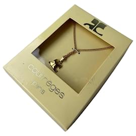 Collana a catena vintage Courreges in metallo dorato con scatola