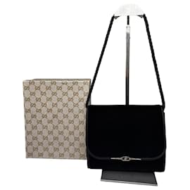 Vintage Gucci Schultertasche aus Samt Schwarz Silber