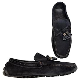 Mocassini vintage in scamosciato Louis Vuitton da uomo blu navy con nappe dorate EU6.5