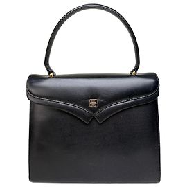 Bolsa de couro estruturada vintage Givenchy preta e dourada