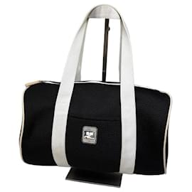 Tote Vintage Courreges in mesh con bordi in pelle Nero Bianco