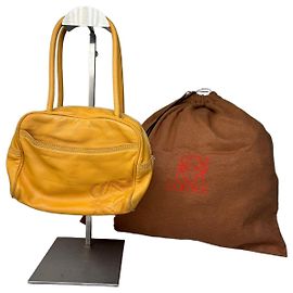 Borsa a mano vintage in pelle Loewe Giallo Cerniera color oro