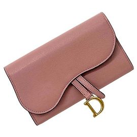 Cartera larga Christian Dior en piel rosa