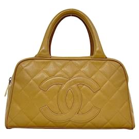 Mini borsa Boston in pelle di vitello granulata beige Chanel