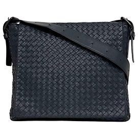 Borsa a tracolla in pelle Intrecciato blu navy Bottega Veneta