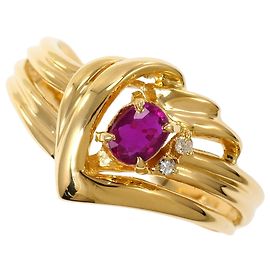 Autre Marque Anello a fascia in oro giallo 18K con rubino e diamante