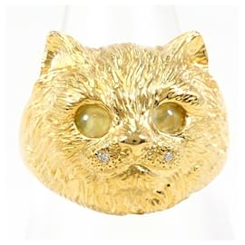 Autre Marque 18K Gelbgold-Ring mit Katzenauge und Diamant