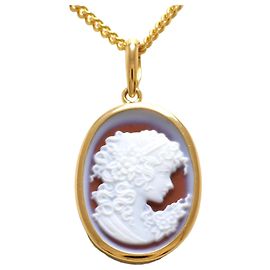 Autre Marque Collana in oro giallo 18K con cammeo in pietra