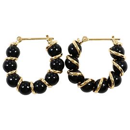 Autre Marque Orecchini a cerchio in oro giallo 18K con onice