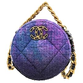Clutch rotonda Chanel 19 con catena in tweed trapuntato