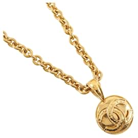 Pendente rotondo Chanel Vintage CC Long in metallo