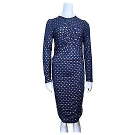 Autre Marque Stine Goya Midi-Kleid mit Sternenprint und Raffungen in Navy Blau