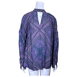 Camicetta a maniche lunghe con scollo a V e stampa floreale viola Free People