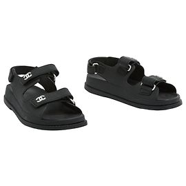 Chanel Sandales Dad Noir EU38 Gomma Nera White CC Sandali Dad Scarpe UK5 US7.5