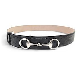 NEUER GUCCI HORSEBIT 1955 GÜRTEL 864147 T95 AUS SCHWARZEM KROKO-EFFEKT LEDER - Gucci
