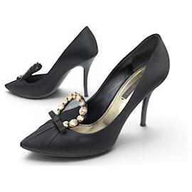 LOUIS VUITTON CHRISTMAS XKAE1 37.5 BLACK SATIN PUMPS SHOES