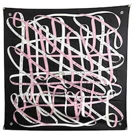 NUOVO Foulard in Seta CHANEL COCO MADEMOISELLE RIBBON NERO Quadrato 90