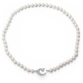 NUOVO COLLANA DINH VAN MANOLETTE R12 IN ORO BIANCO 18K E PERLE AKOYA