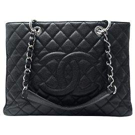 SAC A MAIN CHANEL SHOPPING BAG GM CABAS CUIR CAVIAR MATELASSE NOIR HANDBAG