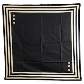 NUOVO FULARD CHANEL IN SETA CON BOTTONI LOGO CC NERO QUADRATO 90 BLACK SILK SCARF - Chanel