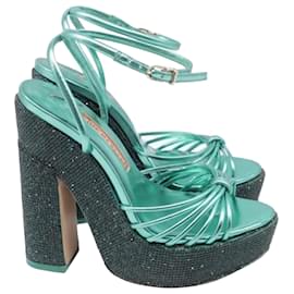 Sandalias de plataforma Rue 140 de Sophia Webster en piel metalizada verde - Sophia webster