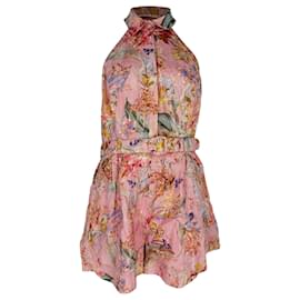 Playsuit de cuello halter Daylight de Zimmermann en lino rosa