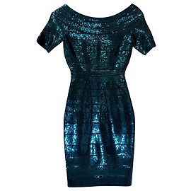 Abito bandage Carmen con paillettes Herve Leger in blu, rayon