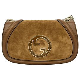 Piccola borsa a tracolla Gucci Blondie in scamosciato marrone