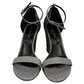 Scarpe con tacco a blocco glitterate Sergio Rossi in glitter metallizzato argento