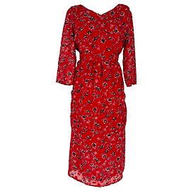  Ba&Sh Galvin Floral-Print Midi Dress in Red Polyester