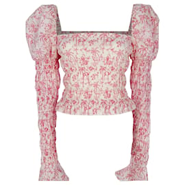 Autre Marque Blusa Delilah con estampado y fruncido en algodón rosa de Caroline Constas