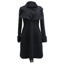 Abrigo de tweed Chanel con cremallera y bolsillos en poliamida negra