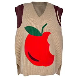 Geripptes Jw Anderson Strickweste mit Apfelprint aus beiger Wolle - JW Anderson