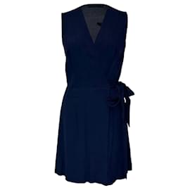 Vestido mini de crepé con cuello en V Sandro en viscosa azul