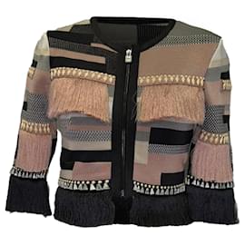 Herve Leger Abendjacke mit Fransen und Streifen aus mehrfarbiger Viskose
