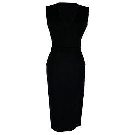 Vestido ajustado sin mangas con cuello en V en lana negra Victoria Beckham