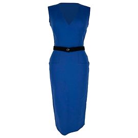 Vestido ajustado sin mangas con cuello en V Victoria Beckham en lana azul