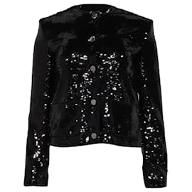 Theory Pailletten-Taschen Cropped-Jacke aus schwarzem Polyester