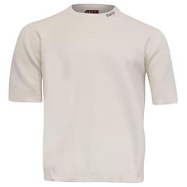 T-shirt in seta bianca con logo intarsia Gucci