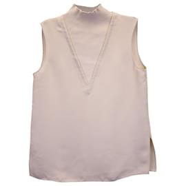 Theory ärmelloses Oberteil mit Stehkragen aus cremefarbener Polyester