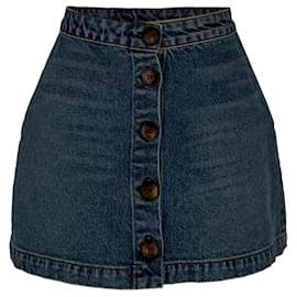 Reformation Mini-Jeckirt mit Knöpfen aus blauer Baumwolle