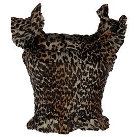 Top con hombros descubiertos con estampado de leopardo Ganni en lyocell marrón