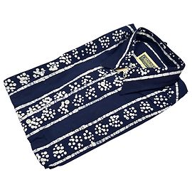Autre Marque Camicia a maniche corte Openline 90s Vintage da uomo, stampa batik blu navy, Taglia 39/15.5