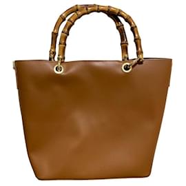 Autre Marque Borsa Tote 2way in pelle con manico in bambù BEVINI