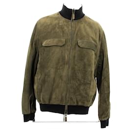 Reversible Jacke aus khakifarbenem Wildleder und schwarzem Leder - Berluti