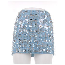 Autre Marque Falda azul con lentejuelas naranjas