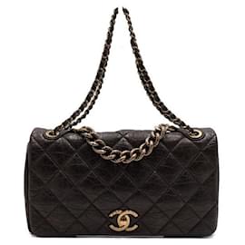 Chanel Borsa a tracolla in pelle di vitello vintage marrone con catena dorata