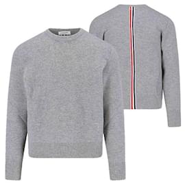 Runder Wollstrick mit drei Streifen Grau - Thom Browne