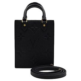 Louis Vuitton Pequeño Bolso Plano Black Monogram Empreinte Embossed Leather Tote Bag Shoulder Bag Crossbody Bag